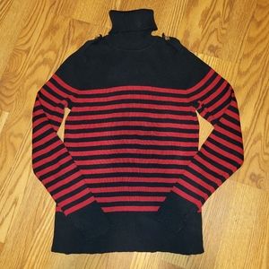 Ralph Lauren Red Black Stripe Ribbed Turtleneck Sweater EUC FAST SHIP
